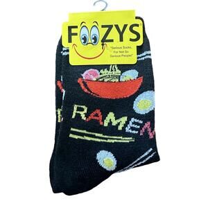 NWT Foozys Black Novelty Design Ramen Noodles Pattern Socks Womens One Size